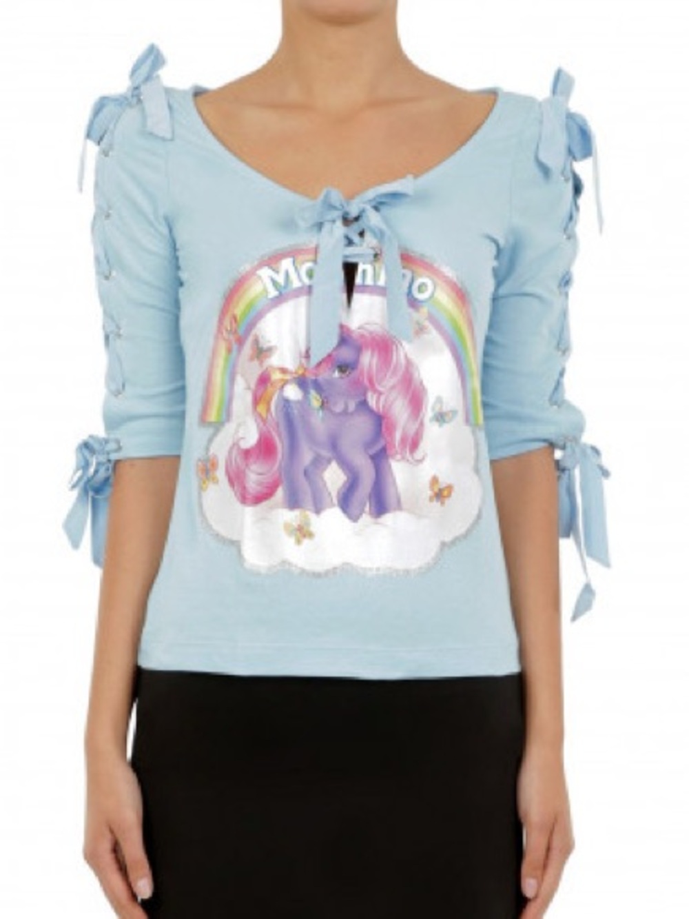 MOSCHINO x My Little Pony Light Blue Graphic Top with Bow Sleeves - Picture 2 of 4